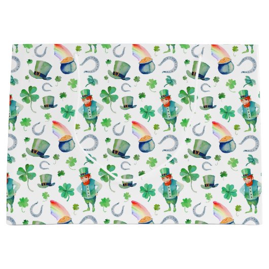 Waterverf St. Patrick's Day Pattern Groot Cadeauzakje (Voorkant)