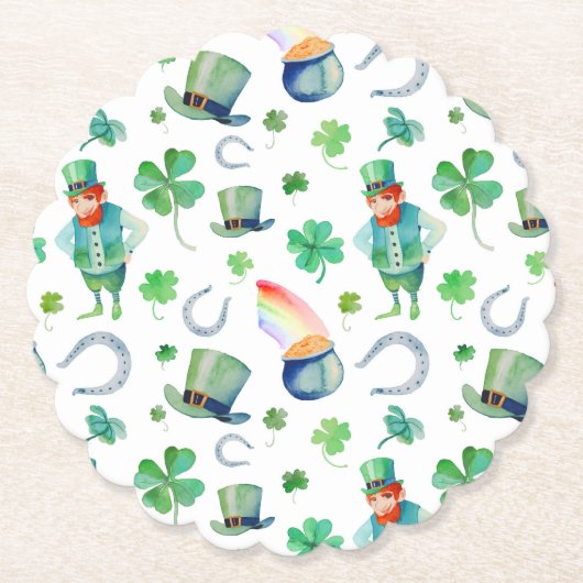 Waterverf St. Patrick's Day Pattern Kartonnen Onderzetters (Voorkant)