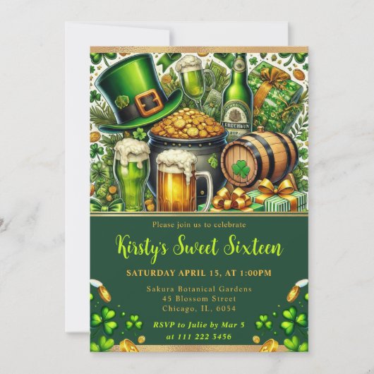 Waterverf St Patrick's Day Sweet Sixteen Kaart (Voorkant)