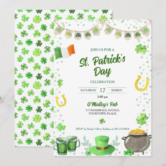 Waterverf St Patricks Party Kaart (Voorkant / Achterkant)