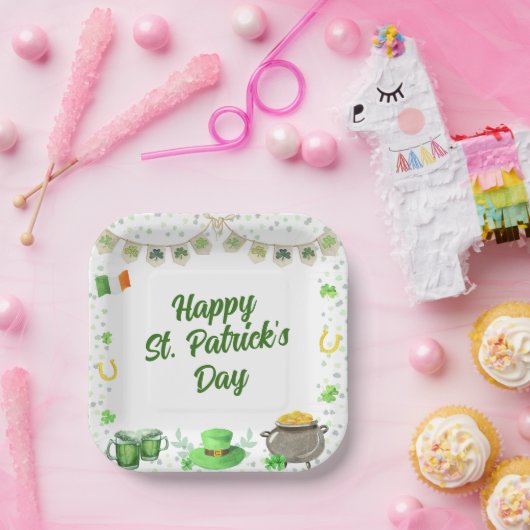 Waterverf St Patricks Party Papieren Bordje (Feest)