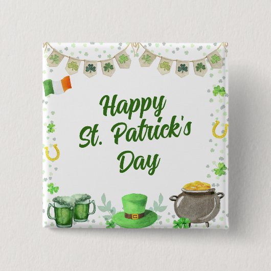 Waterverf St Patricks Party Vierkante Button 5,1 Cm (Voorkant)