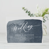 waterverf staal blauw wassen modern bruiloft kaart (Staand voorkant)