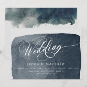 waterverf staal blauw wassen modern bruiloft kaart (Voorkant / Achterkant)