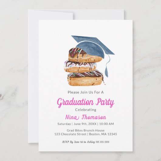 Waterverf Stack van Donuts met Graduation Cap Kaart (Voorkant)
