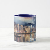 Waterverf Stad Nacht Uitzicht River en Gevist Boot Mok (Midden)