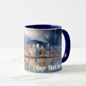 Waterverf Stad Nacht Uitzicht River en Gevist Boot Mok (Voorkant rechts)