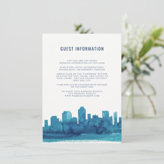 Waterverf Stad Skyline Bruiloft invoegen Kaart (Staand voorkant)