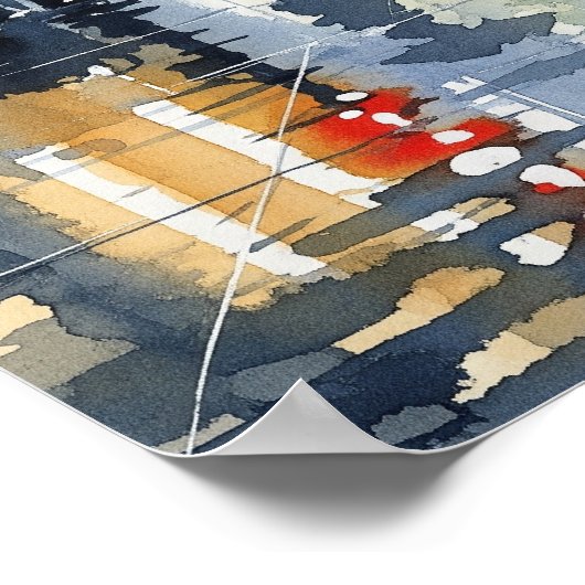 Waterverf stadsbeeld in de regen poster (Hoek)