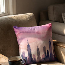 Waterverf Stadsgezicht Indigo Pastel Roze NY Silho