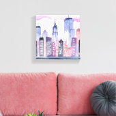 Waterverf Stadsgezicht Silhouet Canvas Afdruk (Insitu (Woonkamer))