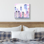 Waterverf Stadsgezicht Silhouet Canvas Afdruk (Insitu (Slaapkamer))