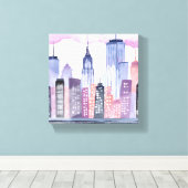 Waterverf Stadsgezicht Silhouet Canvas Afdruk (Insitu (Houten vloer))