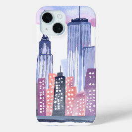 Waterverf Stadsgezicht Silhouet iPhone 15 Case