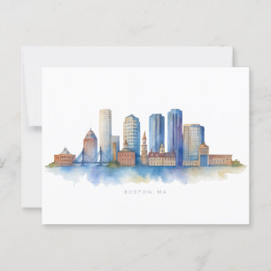 Waterverf stadsgezicht van Boston Modern Boston Briefkaart