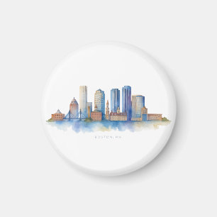 Waterverf stadsgezicht van Boston Modern Boston Magneet