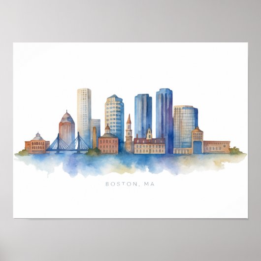 Waterverf stadsgezicht van Boston | Modern Boston Poster (Voorkant)