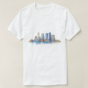 Waterverf stadsgezicht van Boston   Modern Boston  T-shirt
