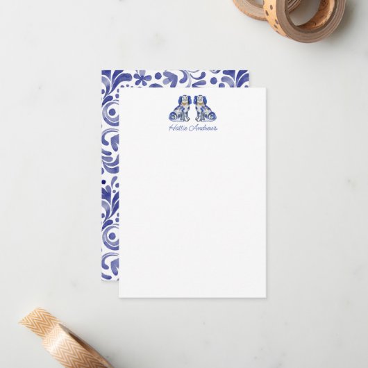 Waterverf Staffordshire Dogs Persoonlijk Notitiekaartje (Voorkant / Achterkant in situ)