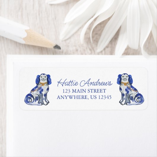 Waterverf Staffordshire Dogs Return Address Label (Insitu)