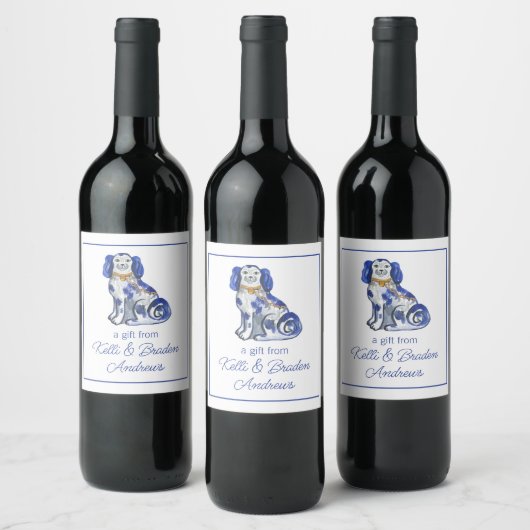 Waterverf Staffordshire Dogs Wijn Etiket (Flessen)