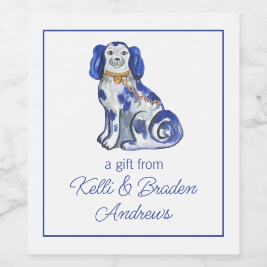 Waterverf Staffordshire Dogs Wijn Etiket (Enkel label)