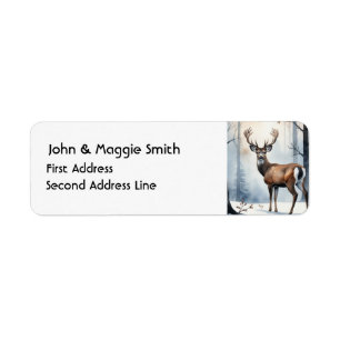 Waterverf Stag Deer Wildlife Natuur Animal Art Etiket