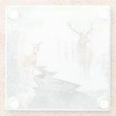 Waterverf Stag en Deer Winter Wonderland Glazen Onderzetter (Achterkant)