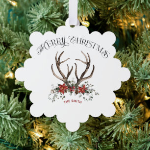 Waterverf Stag Greenery Vrolijke Kerstfoto Ornament Kaart