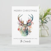 Waterverf Stag Kerst Kaart (Staand voorkant)
