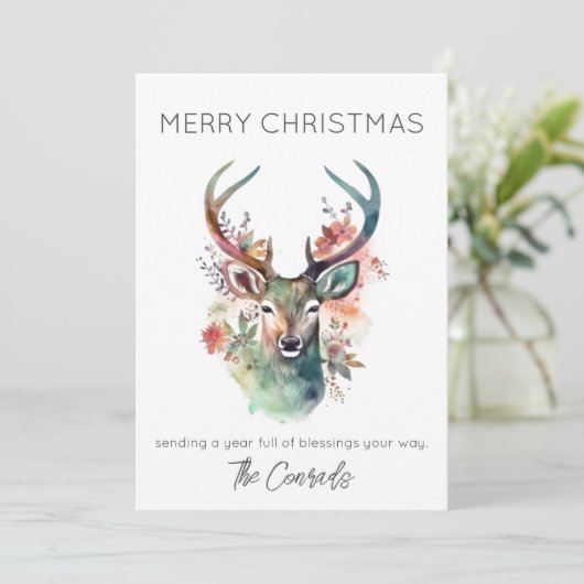 Waterverf Stag Kerst Kaart (Staand voorkant)