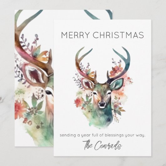 Waterverf Stag Kerst Kaart (Voorkant / Achterkant)