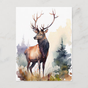 Waterverf Stag met majestueuze gewei in het bos Briefkaart