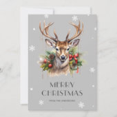 Waterverf Stag Snowflake Merry Christmas Kaart (Voorkant)