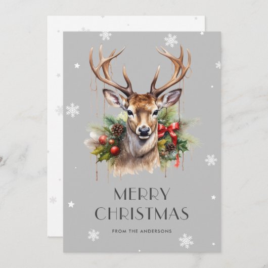 Waterverf Stag Snowflake Merry Christmas Kaart (Voorkant / Achterkant)