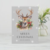 Waterverf Stag Snowflake Merry Christmas Kaart (Staand voorkant)