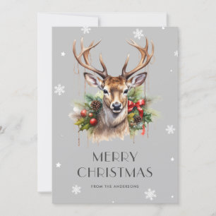 Waterverf Stag Snowflake Merry Christmas Kaart
