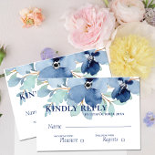 Waterverf Stale Blauwe Bloemen Bruiloft RSVP Kaartje