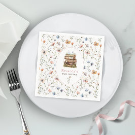 Waterverf stapel boeken baby shower, wilde bloem servet