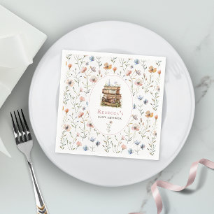 Waterverf stapel boeken baby shower, wilde bloem servet