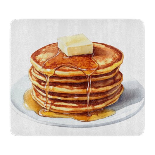 WATERVERF STAPEL PANNENKOEKEN MET BOTER SNIJPLANK (Voorkant)