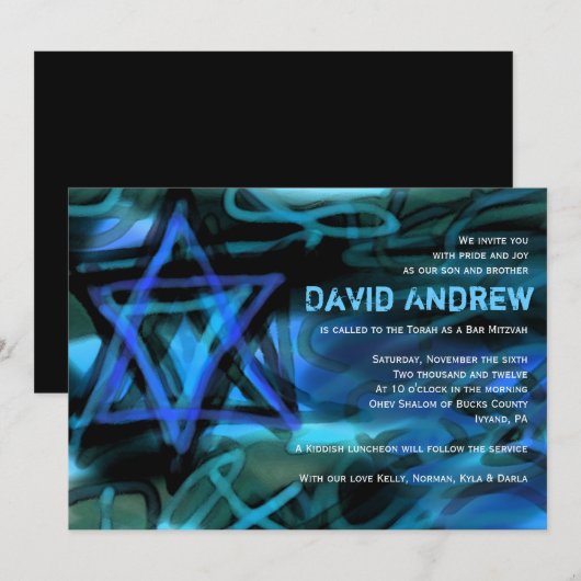 WATERVERF STAR Bar Bat Mitzvah Uitnodiging (Voorkant / Achterkant)