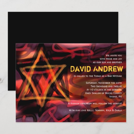 WATERVERF STAR Bar Bat Mitzvah Uitnodiging (Voorkant / Achterkant)