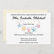 Waterverf Star Pennant Baby shower Uitnodiging