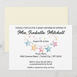 Waterverf Star Pennant Baby shower Uitnodiging