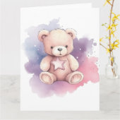 Waterverf Star Teddy Bear Kaart (Gele Bloem)