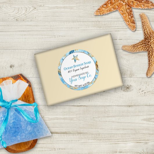 Waterverf Starfish Beach Handgemaakte zeep Ronde Sticker