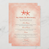 Waterverf Starfish Beach Wedding Menu Kaart Coral (Voorkant / Achterkant)
