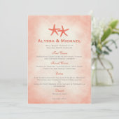 Waterverf Starfish Beach Wedding Menu Kaart Coral (Staand voorkant)