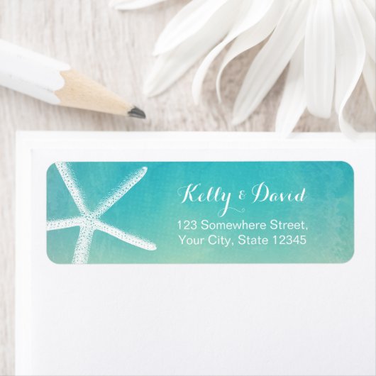 Waterverf Starfish Elegant Beach Wedding Etiket (Insitu)